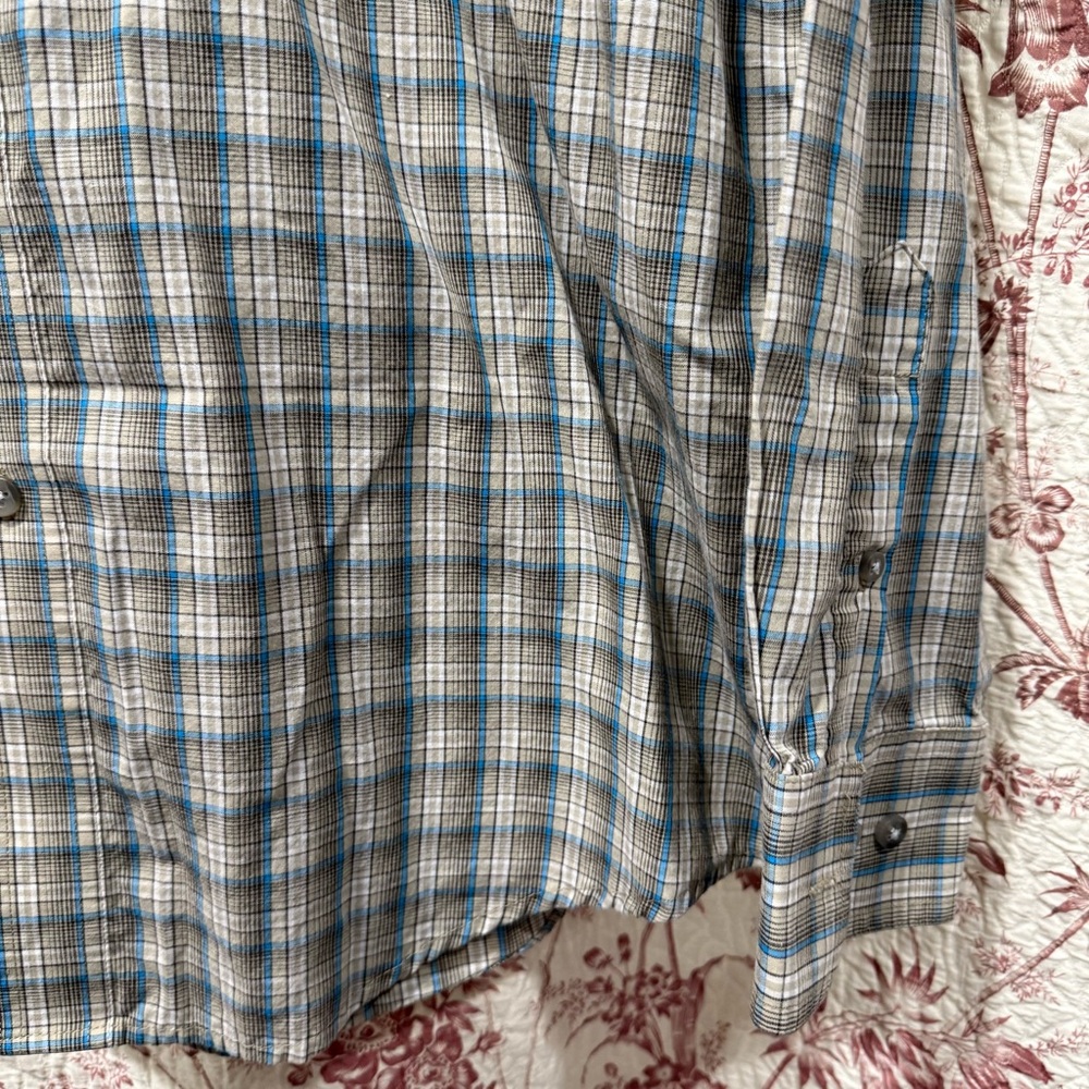 Wrangler Riata Plaid Button Down Shirt Tan Blue Size Medium - Picture 6 of 7
